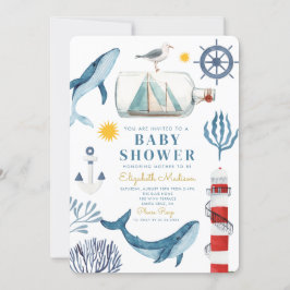Waterverf Zee Schip, Sailor Whale Zee Baby shower Kaart