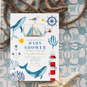 Waterverf Zee Schip, Sailor Whale Zee Baby shower Kaart