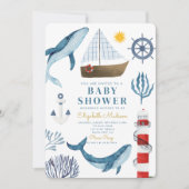 Waterverf Zee Schip, Sailor Whale Zee Baby shower Kaart (Voorkant)
