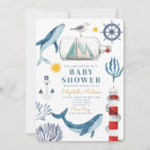 Waterverf Zee Schip, Sailor Whale Zee Baby shower Kaart (Voorkant)