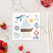 Waterverf Zee Schip, Sailor Whale Zee Baby shower Servet (Insitu)