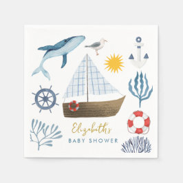 Waterverf Zee Schip, Sailor Whale Zee Baby shower Servet