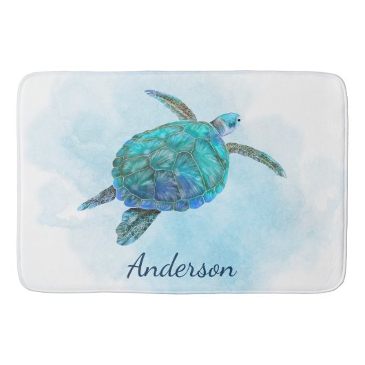 Waterverf Zee Schorrelschildpad Badmat (Voorkant)