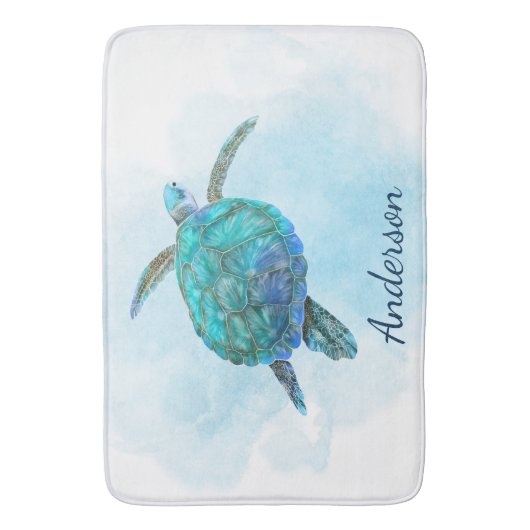 Waterverf Zee Schorrelschildpad Badmat (Voorkant Verticaal)