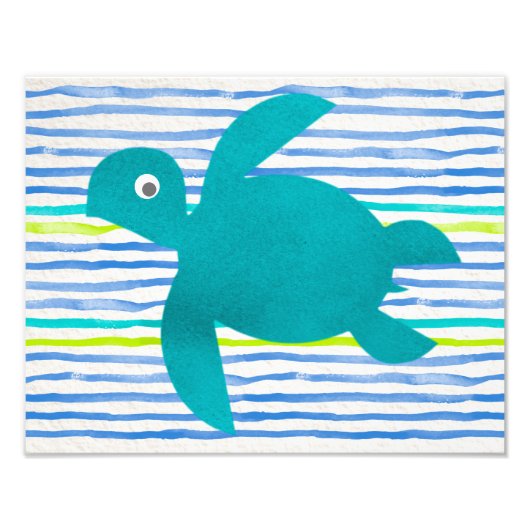 Waterverf Zee Schorrelschildpad Stripe Foto Afdruk (Voorkant)