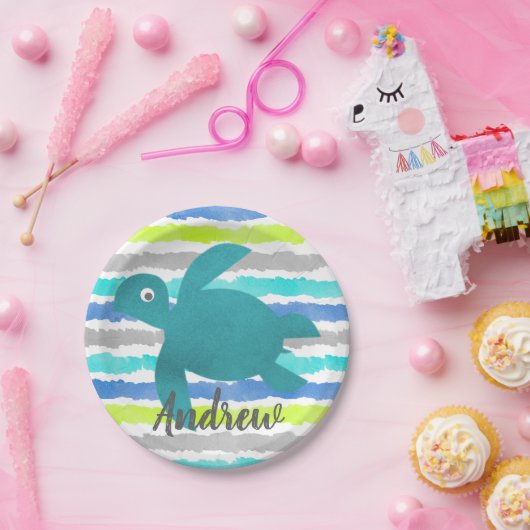 Waterverf Zee Schorrelschildpad Stripe Papieren Bordje (Feest)