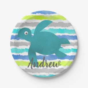 Waterverf Zee Schorrelschildpad Stripe Papieren Bordje