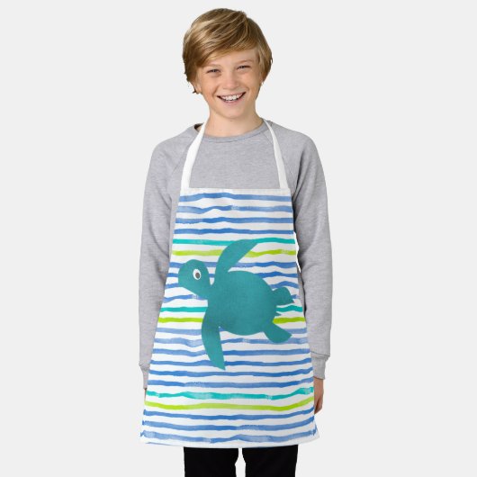 Waterverf Zee Schorrelschildpad Stripe Schort (Gedragen)