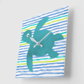 Waterverf Zee Schorrelschildpad Stripe Vierkante Klok (Hoek)