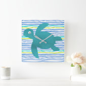 Waterverf Zee Schorrelschildpad Stripe Vierkante Klok (Huis)