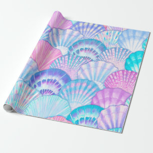 Waterverf zee shell naadloos patroon. Handtekening Cadeaupapier