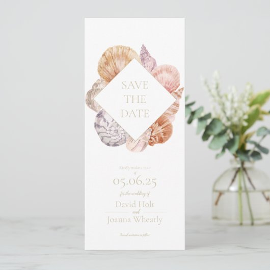 Waterverf Zee Shell Save the Date Kaart (Staand voorkant)