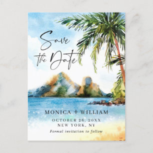 Waterverf Zee Strand Palm Bruiloft Save the Date Briefkaart