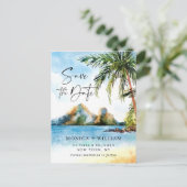 Waterverf Zee Strand Palm Bruiloft Save the Date Briefkaart (Staand voorkant)