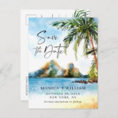 Waterverf Zee Strand Palm Bruiloft Save the Date Briefkaart (Voorkant / Achterkant)
