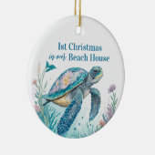 Waterverf Zee Turtle 1st Christmas Beach House Keramisch Ornament (Rechts)