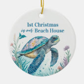 Waterverf Zee Turtle 1st Christmas Beach House Keramisch Ornament (Voorkant)