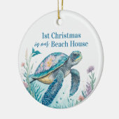 Waterverf Zee Turtle 1st Christmas Beach House Keramisch Ornament (Links)
