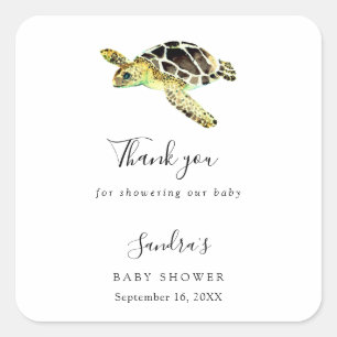 Waterverf Zee Turtle Baby shower Custom Favor Vierkante Sticker