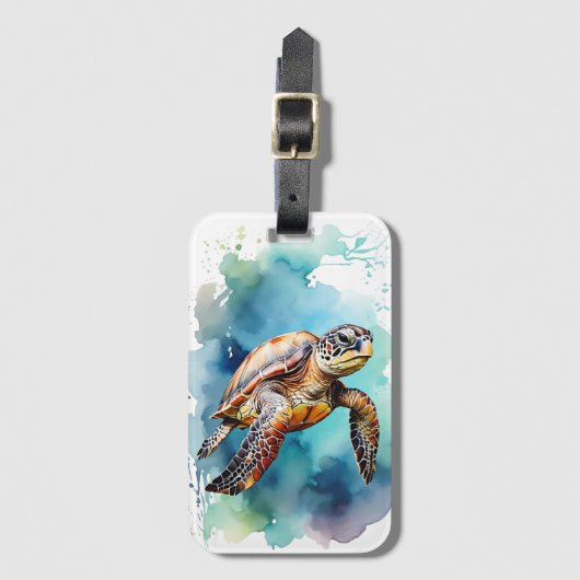 Waterverf Zee Turtle Bagagelabel (Voorkant (verticaal))