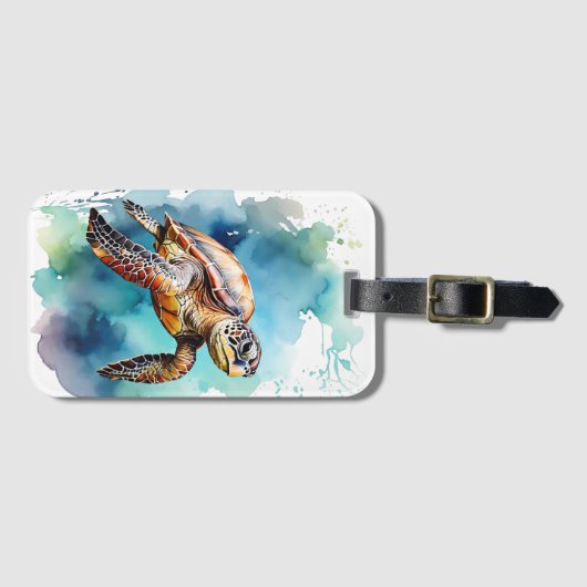 Waterverf Zee Turtle Bagagelabel (Voorkant (horizontaal))