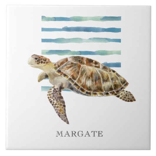 Waterverf ZEE TURTLE Beach Coastal MARGATE Tegeltje (Voorkant)