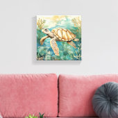 Waterverf Zee Turtle Canvas (Insitu (Woonkamer))