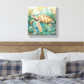 Waterverf Zee Turtle Canvas (Insitu (Slaapkamer))