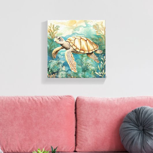 Waterverf Zee Turtle Canvas Afdruk (Insitu (Woonkamer))