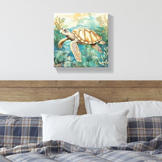 Waterverf Zee Turtle Canvas Afdruk (Insitu (Slaapkamer))