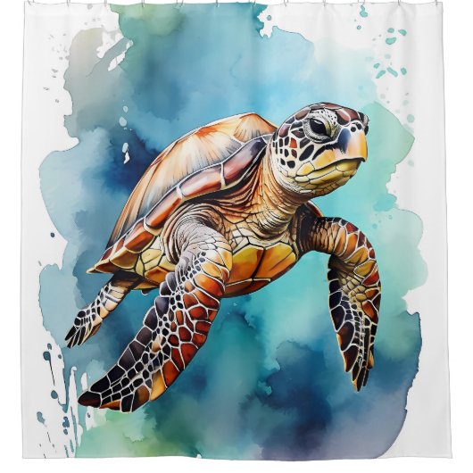 Waterverf Zee Turtle Douchegordijn (Voorkant)