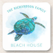 Waterverf Zee Turtle Family Beach House Bier Onderzetter (Voorkant)
