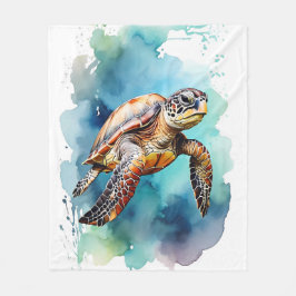 Waterverf Zee Turtle Fleece Deken