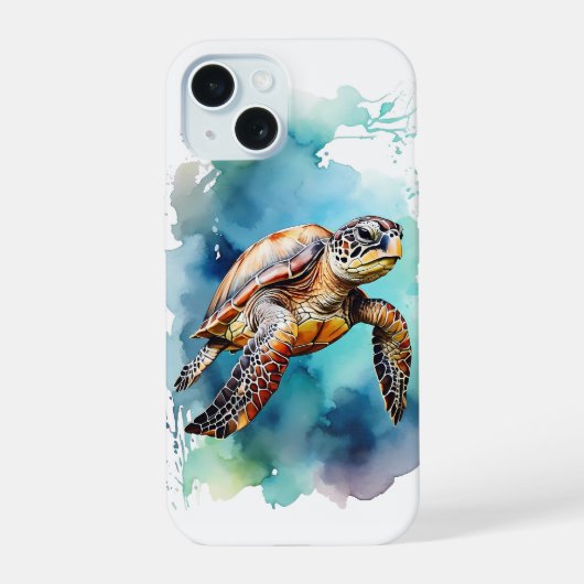 Waterverf Zee Turtle iPhone 15 Case (Achterkant)