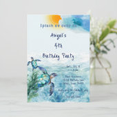 Waterverf Zee Turtle Kind verjaardagsfeestje Kaart (Staand voorkant)