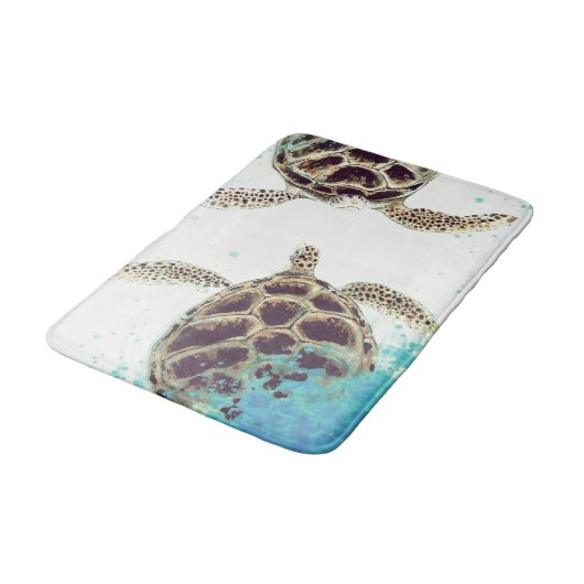 Waterverf Zee Turtle Love Designer Badmat (Gekanteld)