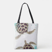 Waterverf Zee Turtle Love Designer Tote Bag (Achterkant)