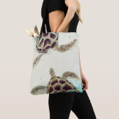 Waterverf Zee Turtle Love Designer Tote Bag (Dichtbij)