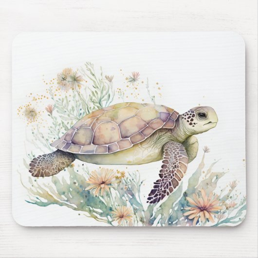 Waterverf zee Turtle Muismat (Voorkant)