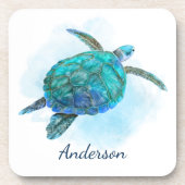 Waterverf Zee Turtle Nautical Coastal Ocean Bier Onderzetter (Voorkant)