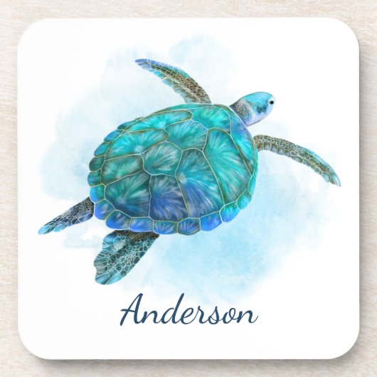Waterverf Zee Turtle Nautical Coastal Ocean Bier Onderzetter (Voorkant)