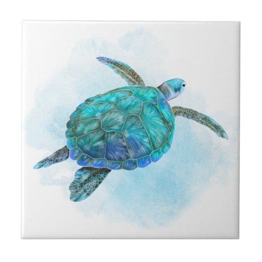 Waterverf Zee Turtle Nautical Coastal Ocean Tegeltje (Voorkant)
