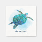 Waterverf Zee Turtle Ocean Aqua Blue Servet (Voorkant)