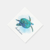Waterverf Zee Turtle Ocean Aqua Blue Servet (Hoek)
