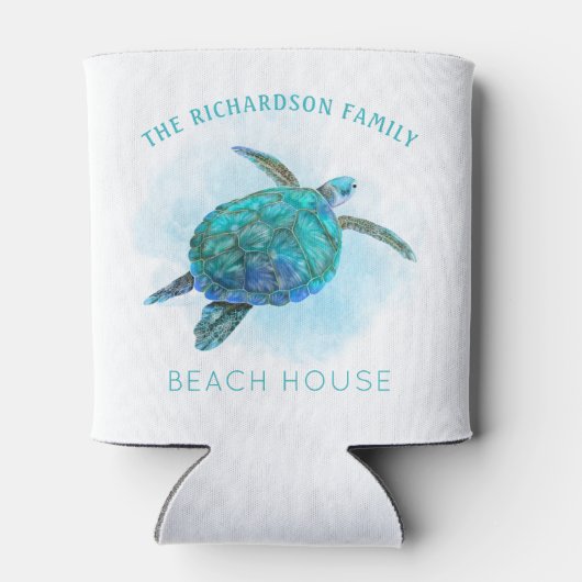 Waterverf Zee Turtle Ocean Beach House Blikjeskoeler (Achterkant)