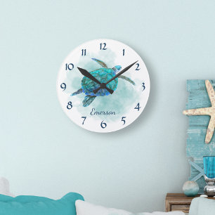 Waterverf Zee Turtle Ocean Beach Name Ronde Klok