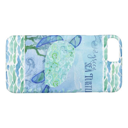 Waterverf Zee Turtle Ocean Modern Beach Art Blue Case-Mate iPhone Case (Achterkant (Horizontaal))