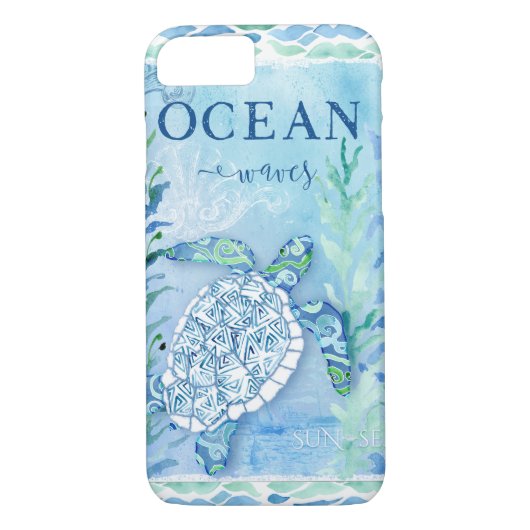 Waterverf Zee Turtle Ocean Modern Beach driehoek Case-Mate iPhone Case (Achterkant)