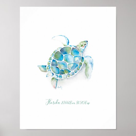 Waterverf Zee Turtle Poster (Voorkant)