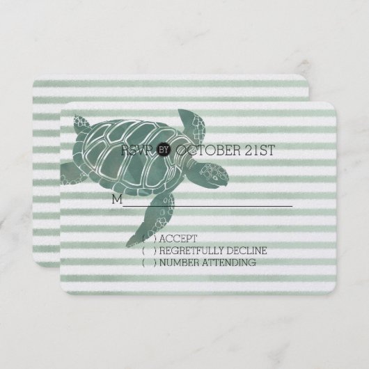 Waterverf Zee Turtle Stripes Bruiloft RSVP (Voorkant / Achterkant)